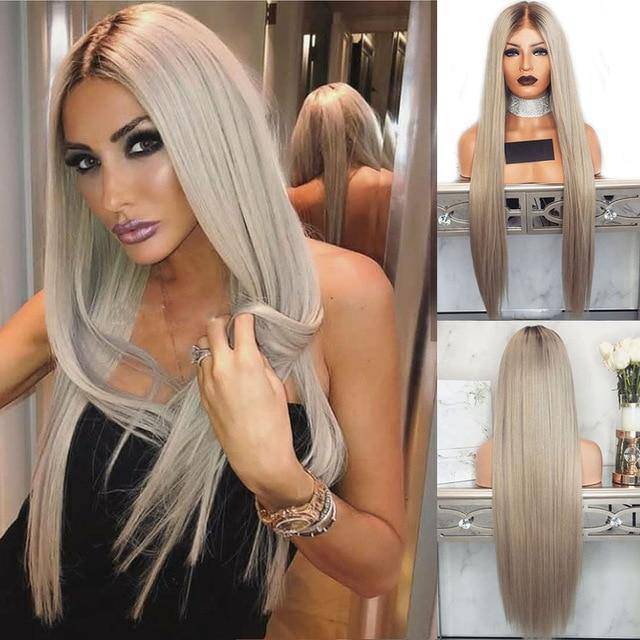 Platina Blonde Lange Pruik - Perruque-Club