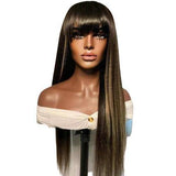 Natuurlijke lange pruik met franje | Perruque-Club