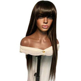 Natuurlijke lange pruik met franje - Perruque-Club