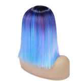 Gladde pruik met blauwe strepen