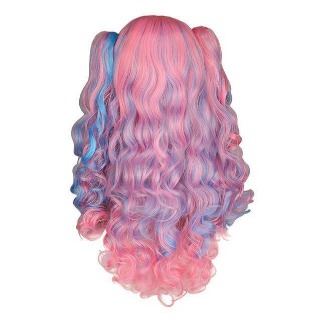 Blauwe en roze pruik
