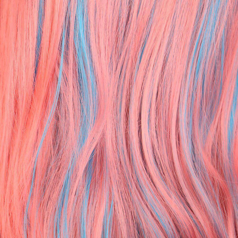 Blauwe en roze pruik