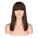 Bruine Vierkante Franje Pruik | Perruque-Club