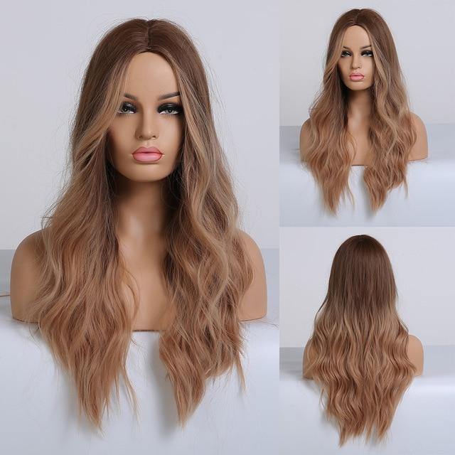 Bruin Lang Haar Pruik | Perruque-Club