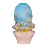 Geel met blauwe pruik