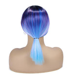Gladde pruik met blauwe strepen