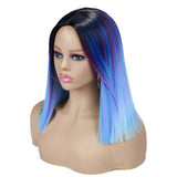 Gladde pruik met blauwe strepen