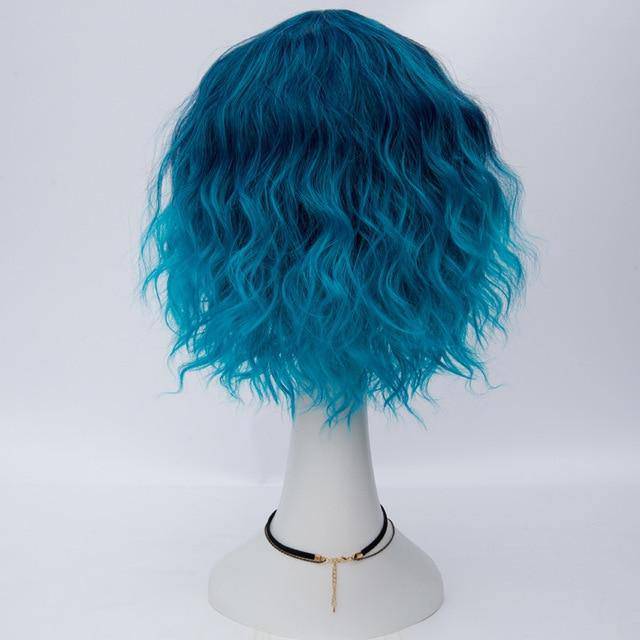 Korte blauwe golvende pruik
