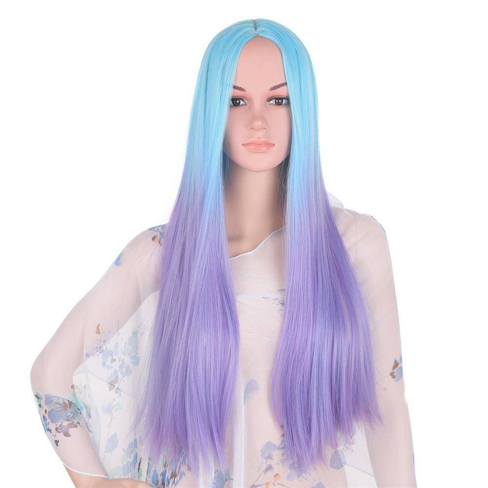 Lange blauw paarse pruik