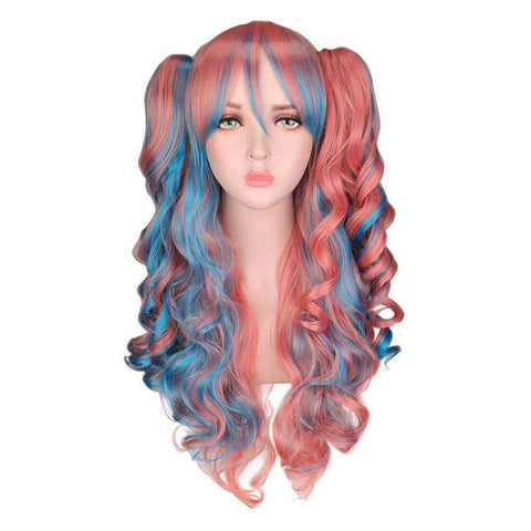 Roze en blauwe pruik